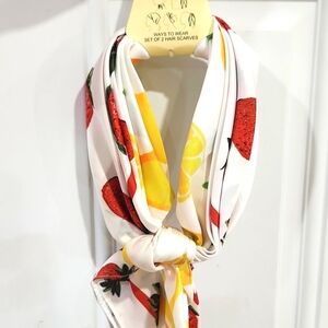 🔹️ Piper K🔹️ Lemon And Strawberry Print Set Of 2 Satin Scarves 5 Ways To Wear